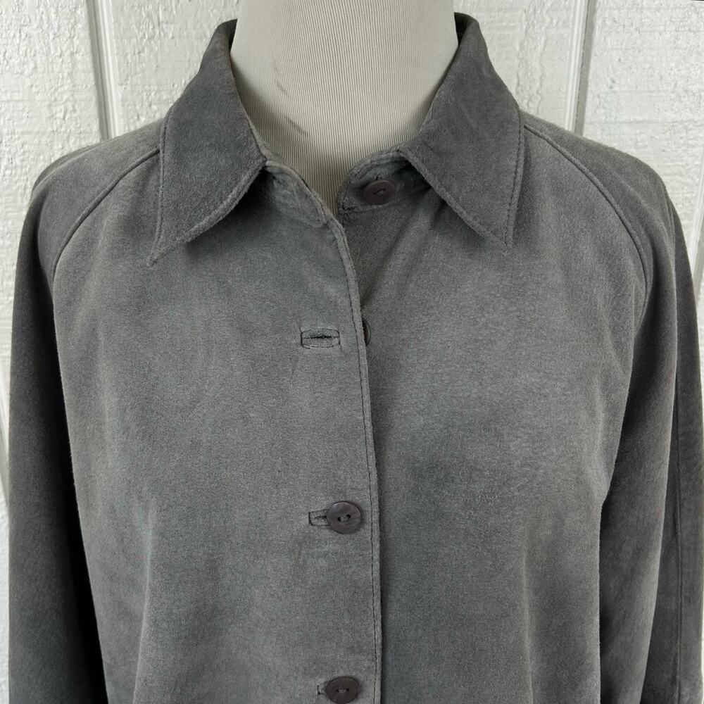 Hunt Club Suede Leather Shirt Jacket Gray Button Front Overshirt XL Womens - Picture 3 of 9